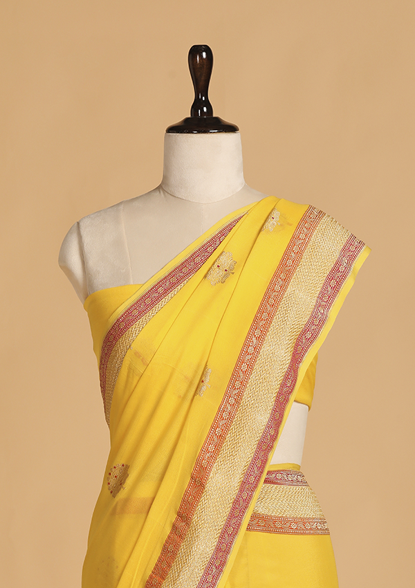 Yellow Meenakari Butta Saree in Georgette