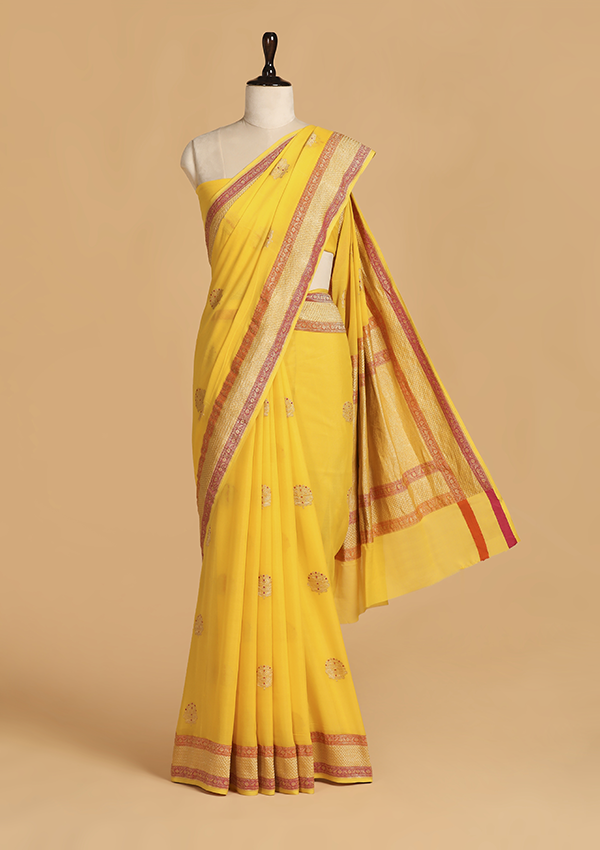 Yellow Meenakari Butta Saree in Georgette