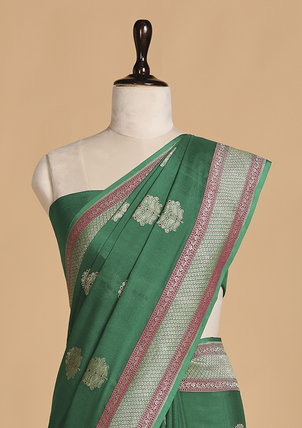 Green Meenakari Butta Saree in Georgette