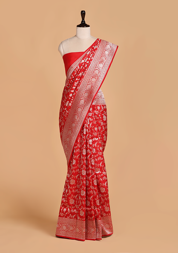 Red Jaal Saree in Silk