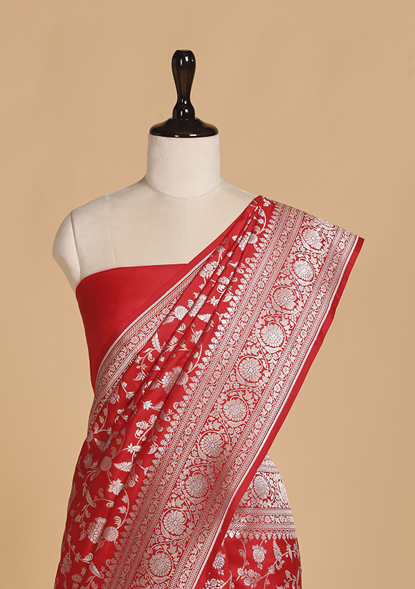 Red Jaal Saree in Silk