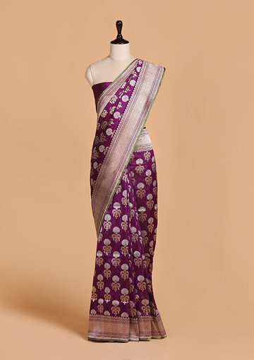 Purple Butta Saree in Silk