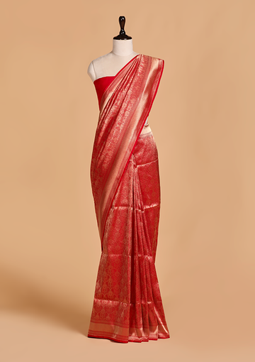 Red Brocade Saree in Silk