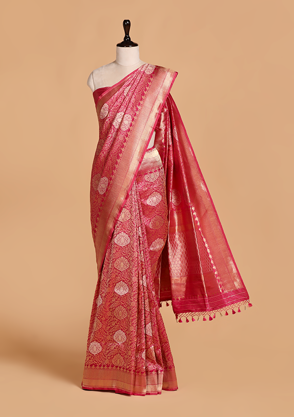 Pink Brocade Saree in Silk