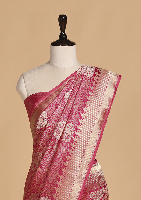 Pink Brocade Saree in Silk