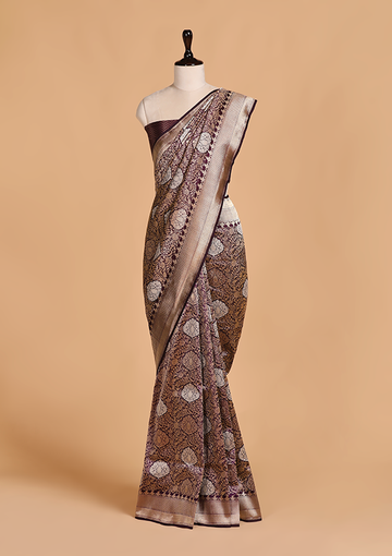 Wine Brocade Silk Saree