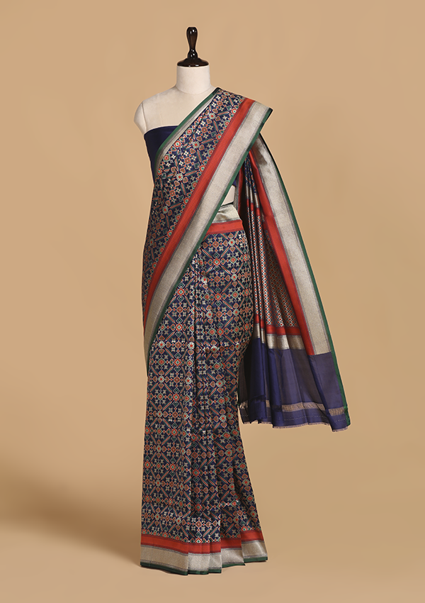 Navy Blue Patola Saree in Silk