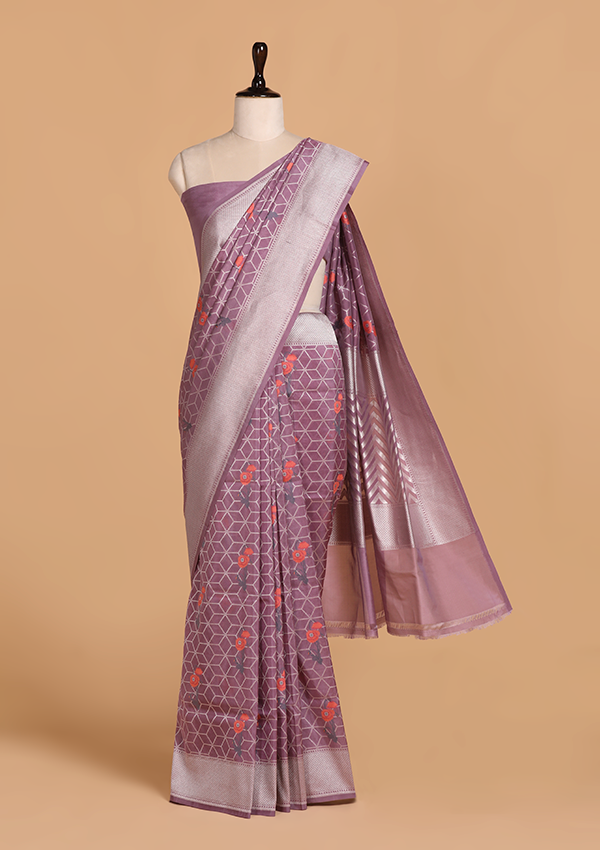 Mauve Meenakari Butta Saree in Silk