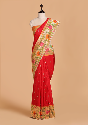 Red Butti Saree in Silk