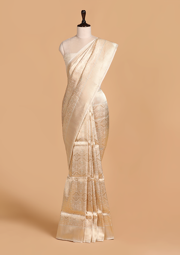 Off White Brocade Silk Saree