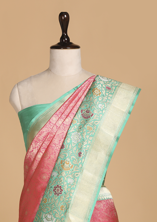 Peach Brocade Saree in Silk