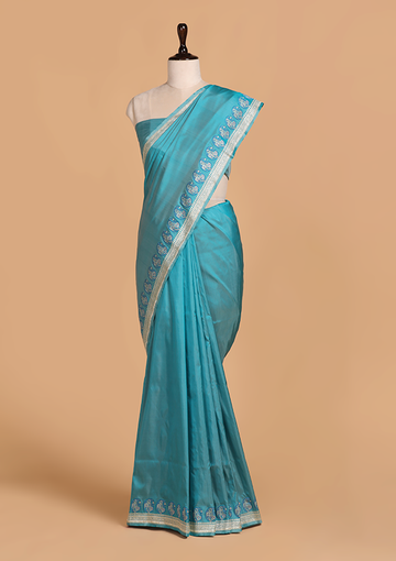 Firozi Plain Silk Saree