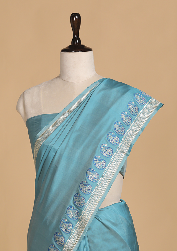 Firozi Plain Silk Saree