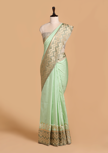 Pista Green Plain Saree in Silk