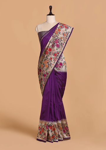 Purple Plain Saree in Silk