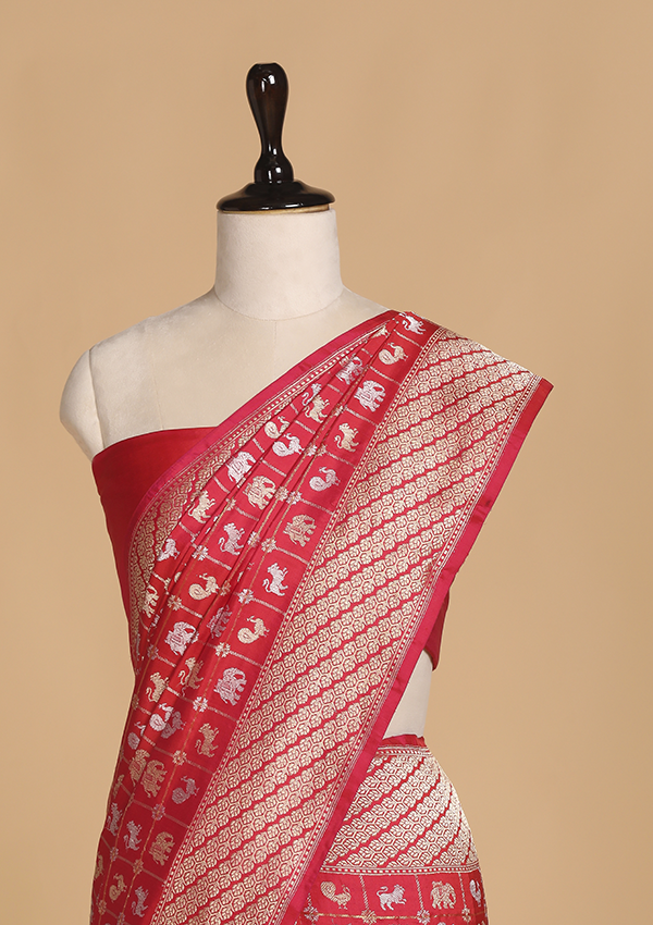 Red Butti Saree in Silk