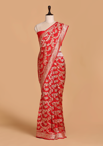 Red Jaal Saree in Silk