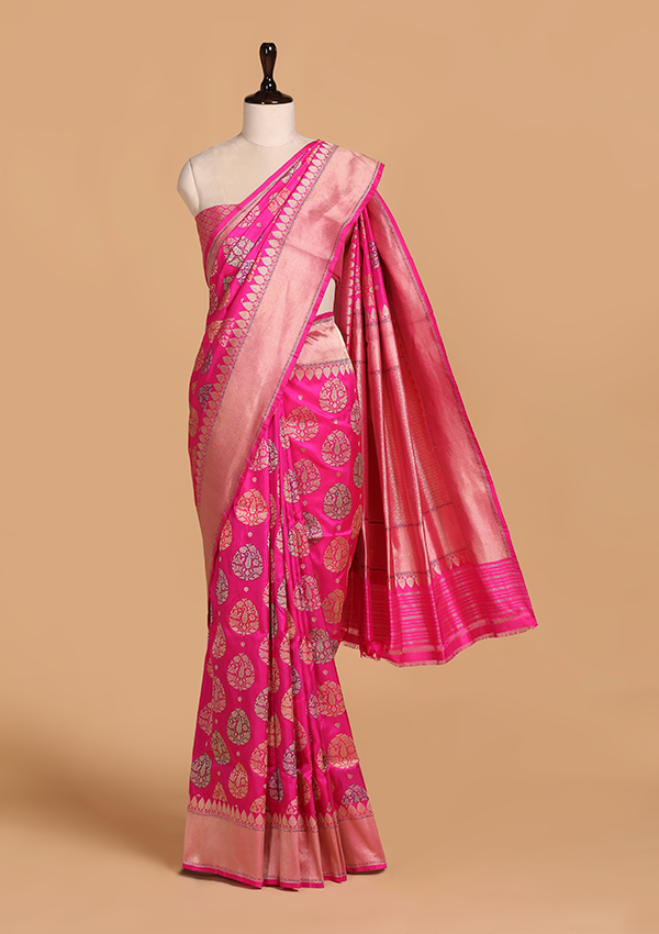 Pink Butta Saree in Silk