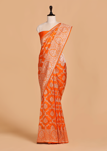 Orange Tulsi Jaal Saree in Silk