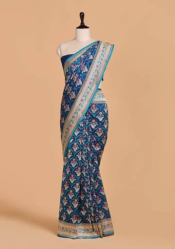 Royal Blue Jaal Saree in Silk