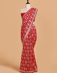 Red Jaal Saree in Muslin Silk