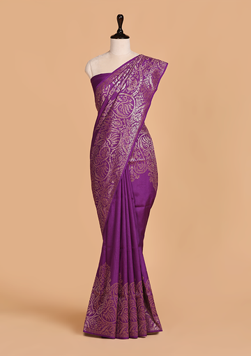 Purple Plain Saree in Georgette Tussar