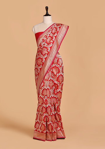 Red Jaal Saree in Silk