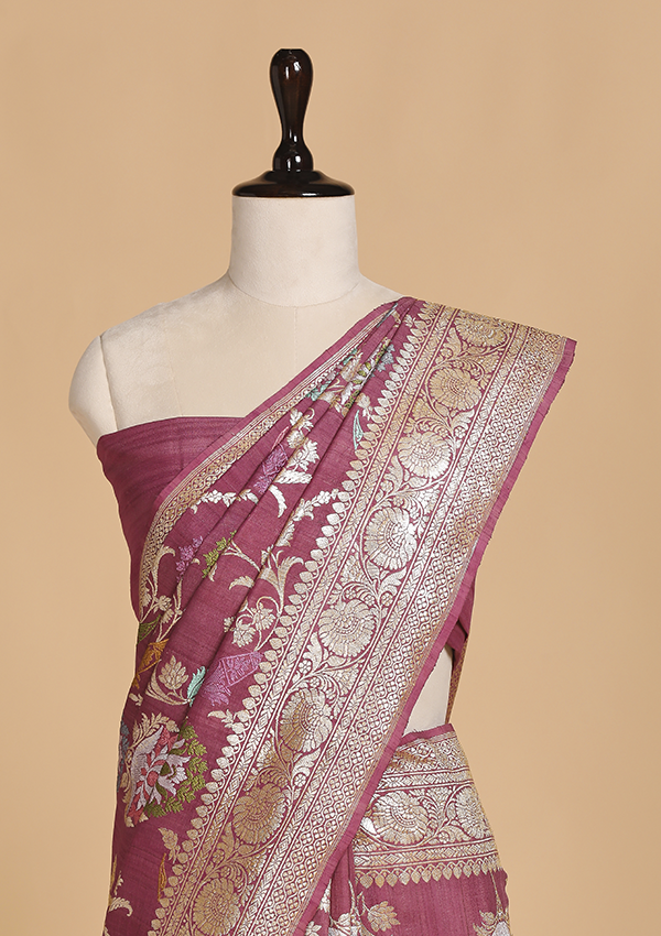 Wine Jaal Saree in Georgette Tussar