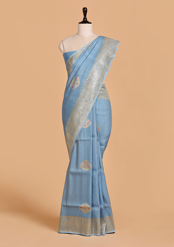 Sky Blue Butta Saree in Georgette Tussar