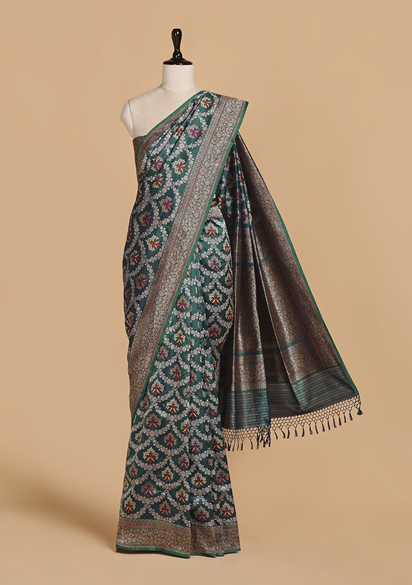 Rama Green Jaal Saree in Silk