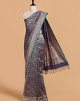 Navy Blue Brocade Saree in Silk