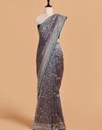 Navy Blue Brocade Saree in Silk