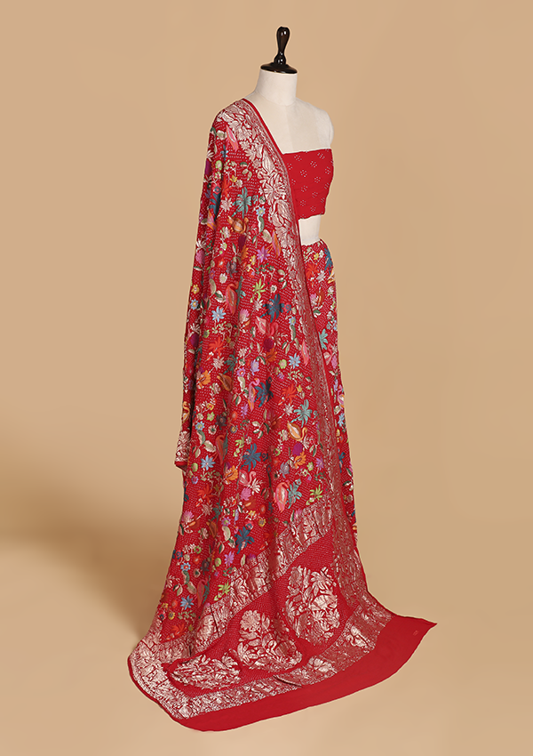 Red Jaal Bandhani Saree in Georgette