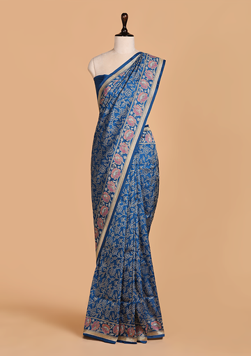 Royal Blue Jaal Saree in Silk