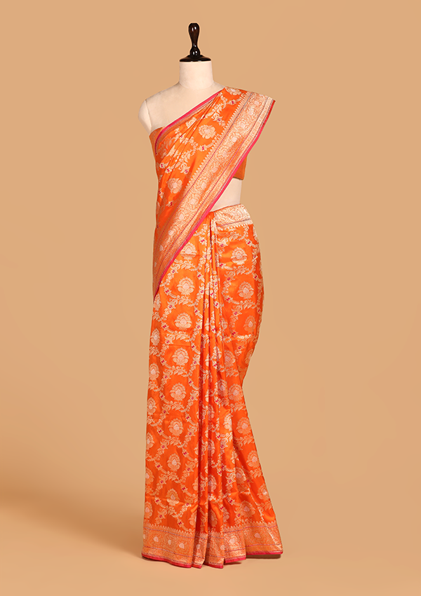 Orange Jaal In Silk Saree