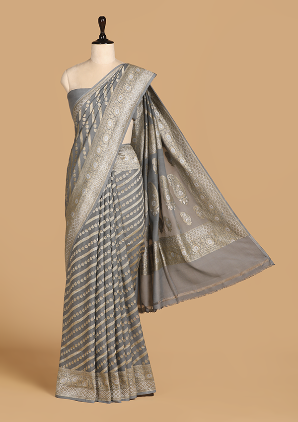 Grey Lehariya Saree in Muslin Silk