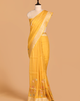 Yellow Plain Saree In Georgette Tussar