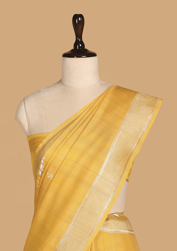 Yellow Plain Saree In Georgette Tussar