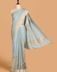 Sky Blue Plain Saree In Georgette Tussar