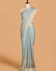 Sky Blue Plain Saree In Georgette Tussar