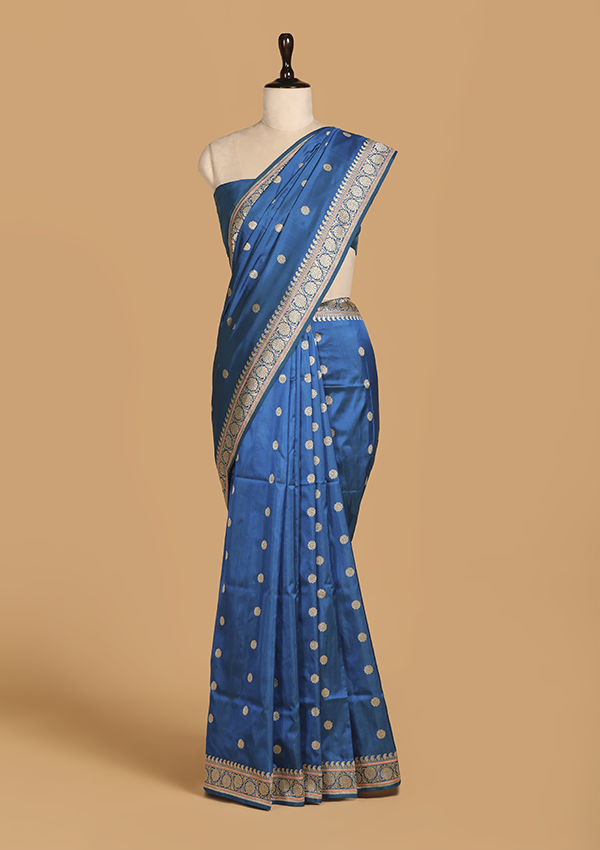 Peacock Blue Butti Saree in Silk