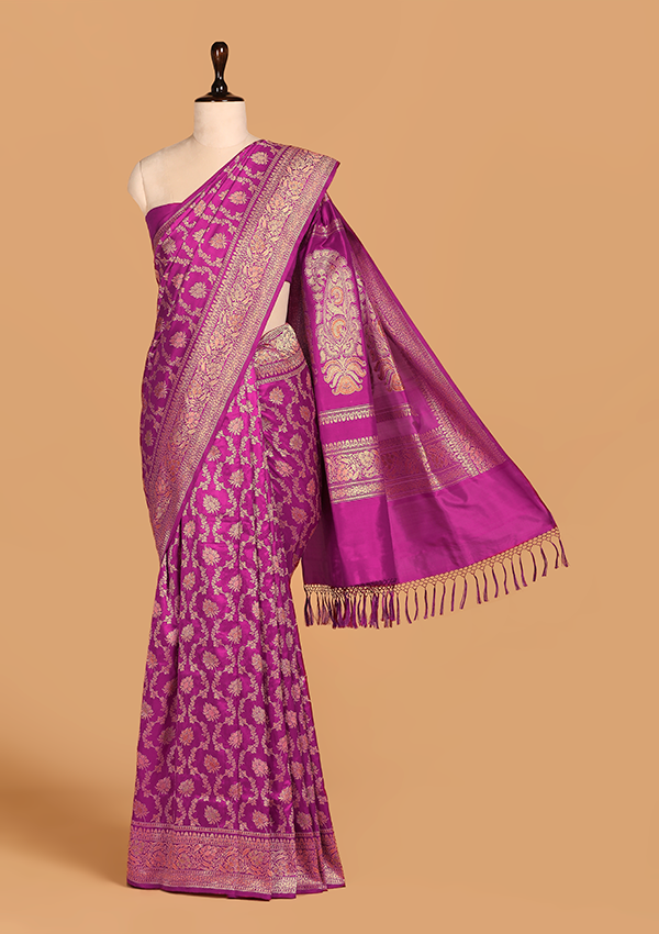 Magenta Jaal Saree In Silk