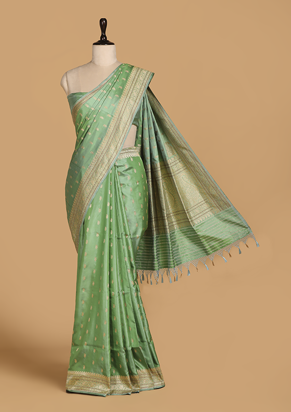 Pista Green Butti Saree in Silk