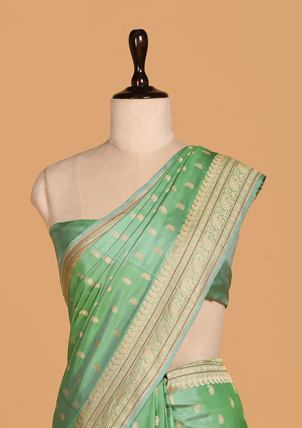 Pista Green Butti Saree in Silk