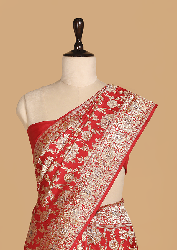 Red Jaal Saree in Silk