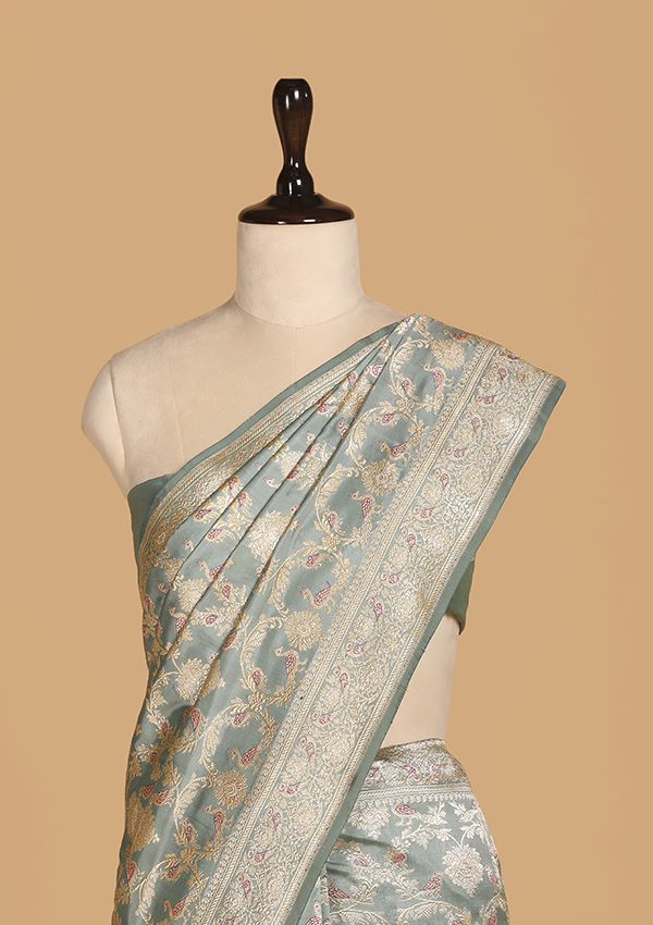 Jade Green Jaal Saree in Silk