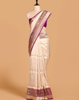 off white brocade saree in silk