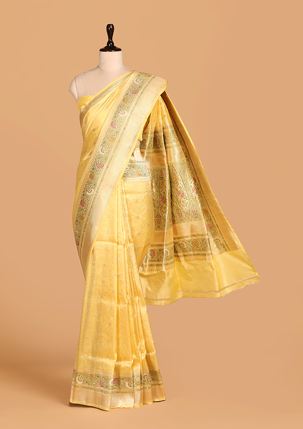 Lemon Yellow Brocade Saree in Silk