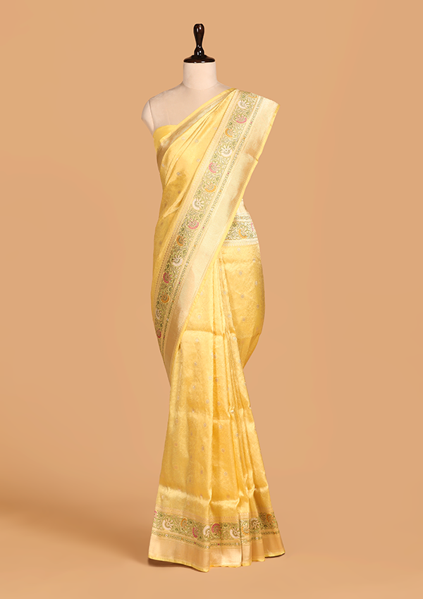 Lemon Yellow Brocade Saree in Silk