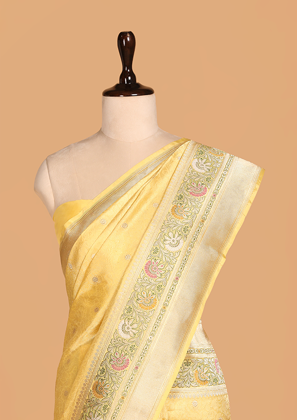 Lemon Yellow Brocade Saree in Silk